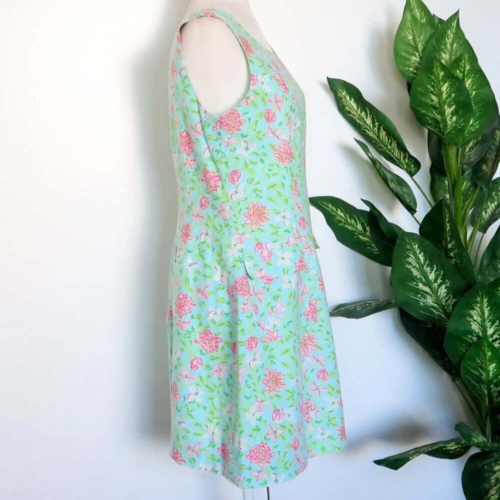 Lilly Pulitzer Linen Cotton Blue Ping Floral Sleeveless Boat Neck Sheath Dress 8 - Picture 6 of 9